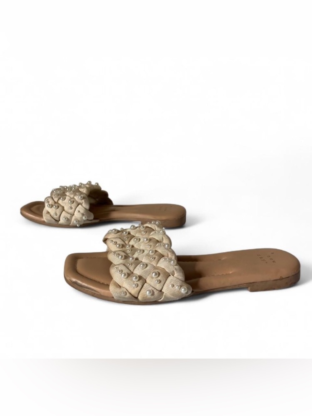 A New Day Carissa Pearl Woven Slide Sandals Cream Braided Strap Size 6 - Picture 4 of 8